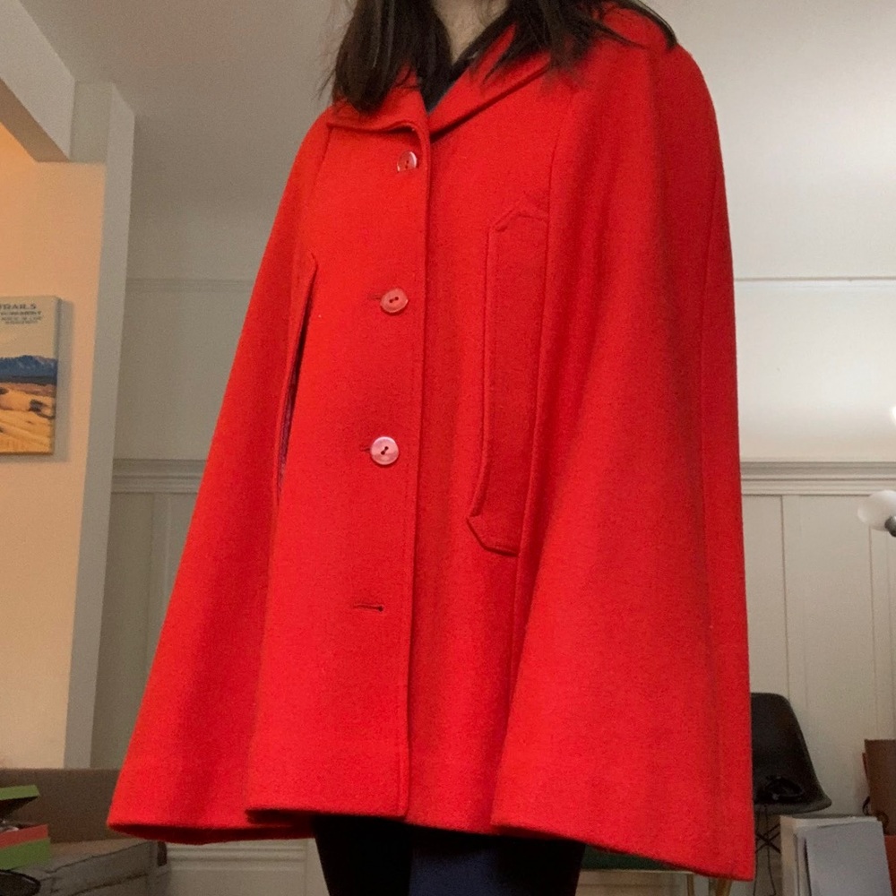 Vintage red wool Pendleton cape coat